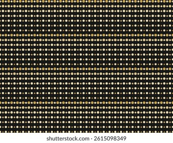 Gold dotted hexagons seamless pattern on black background. Hexagon dotted halftone gradient texture pattern. Repeating gold dots gradation pattern. Black dark backdrop. Vector halftone