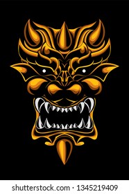 Gold dragon devil mask illustration