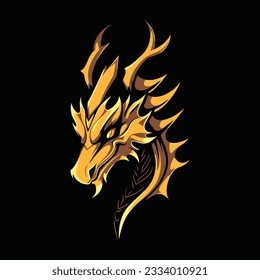 Gold Dragon Head Mascot Logo for Esport. Gold Dragon T-shirt Design. Gold Dragon Logo. Gold Dragon Sticker