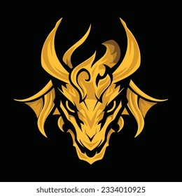 Gold Dragon Head Mascot Logo for Esport. Gold Dragon T-shirt Design. Gold Dragon Logo. Gold Dragon Sticker