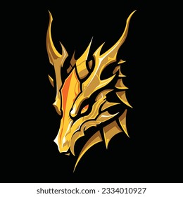 Gold Dragon Head Mascot Logo for Esport. Gold Dragon T-shirt Design. Gold Dragon Logo. Gold Dragon Sticker