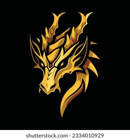 Gold Dragon Head Mascot Logo for Esport. Gold Dragon T-shirt Design. Gold Dragon Logo. Gold Dragon Sticker