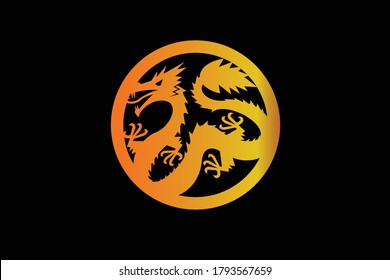 gold dragon logo in circle shape with black background