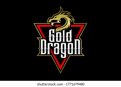 Gold dragon logo on black background