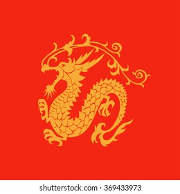 Gold Dragon  on red  Background
