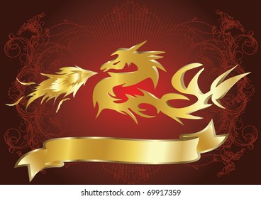 gold dragon on red background