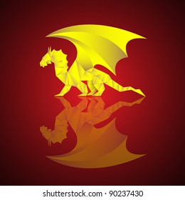 Gold dragon - paper art in asian style.Vector illustration