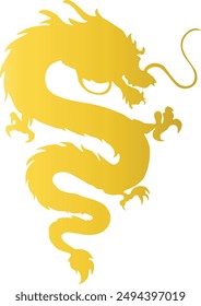 Gold Dragon Silhouette Isolated on White Background. Happy Chinese New Year. Vector Illustration