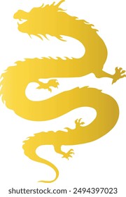 Gold Dragon Silhouette Isolated on White Background. Happy Chinese New Year. Vector Illustration