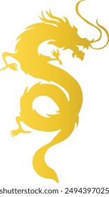 Gold Dragon Silhouette Isolated on White Background. Happy Chinese New Year. Vector Illustration