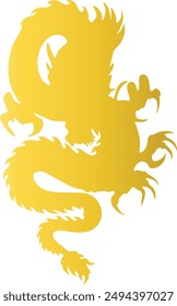 Gold Dragon Silhouette Isolated on White Background. Happy Chinese New Year. Vector Illustration