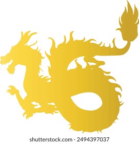 Gold Dragon Silhouette Isolated on White Background. Happy Chinese New Year. Vector Illustration