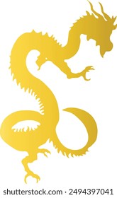 Gold Dragon Silhouette Isolated on White Background. Happy Chinese New Year. Vector Illustration