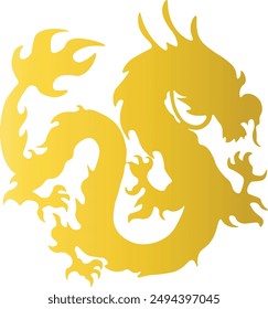 Gold Dragon Silhouette Isolated on White Background. Happy Chinese New Year. Vector Illustration