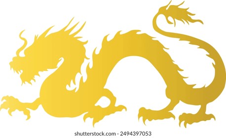 Gold Dragon Silhouette Isolated on White Background. Happy Chinese New Year. Vector Illustration