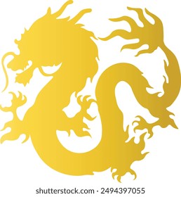 Gold Dragon Silhouette Isolated on White Background. Happy Chinese New Year. Vector Illustration