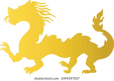 Gold Dragon Silhouette Isolated on White Background. Happy Chinese New Year. Vector Illustration