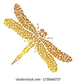 Gold dragonfly in trendy style on white background. Beauty concept. Design element. Vector abstract dragonfly on white background. Isolated vector illustration. Insect illustration in abstract style