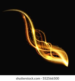 Gold dramatic ambient soft elegant light vector effect isolated on dark background. Bright illuminated effect, brightly glowing shining tail effect illustration