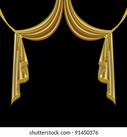 gold drapery curtains with fringes vector