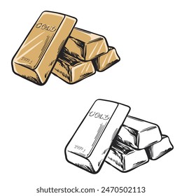 gold drawing with line art style. gold bar vector illustrations. realistic