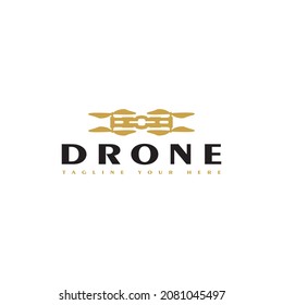 Logotipo del Drone Dorado. Plantilla de vector de diseño de tecnología