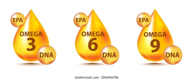 Gold drops Omega Three, Six And Nine. Polyunsaturated fatty Omega-3, Omega-6, Omega-9. Natural Fish, organic vitamin, Nutrient. Omega Fatty Acid, EPA, DHA. Vitamin drop pill capsule for eco bio themes