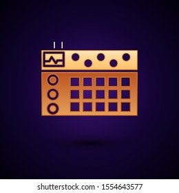 Gold Drum machine icon isolated on dark blue background. Musical equipment.  Vector Illustration