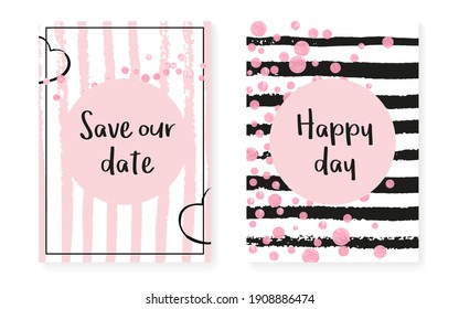 Gold Dust Banner. Hand Drawn Painting Set. White Girly Invite. Marriage Particle. Pink Carnival Frame. Stripe Trendy Paint. Golden Mothers Illustration. Pink Gold Dust Banner