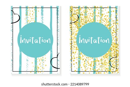 Gold Dust Banner. White Abstract Stardust. Stripe Trendy Design. Turquoise Splatter Concept. Premium Illustration. Mint Paint. Decorative Brochure Set. Golden Gold Dust Banner