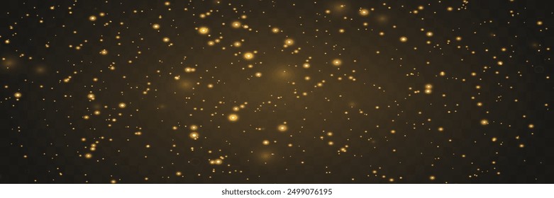 Goldstaub. Bokeh Lichteffekt Hintergrund. Weihnachten glühender Staub Hintergrund.Auf dunklem, transparentem Hintergrund.