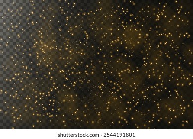 Gold Dust. Bokeh light glow lights background effect. Christmas background made of glittering dust Christmas glowing light bokeh confetti lights and sparkles texture overlay for your design.