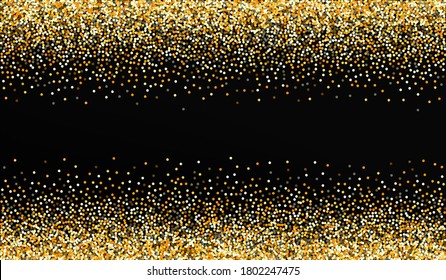 Gold Dust Bridal Black Background. Holiday Polka Invitation. Yellow Circle Rich Illustration. Dot Happy Background.