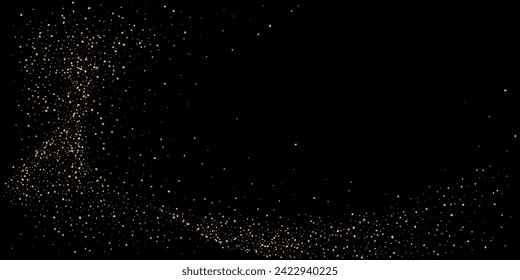 Gold dust. Confetti with gold glitter on a black background. Shiny scattered sand particles. Decorative elements. Luxury background for your design, cards, invitations. Vector