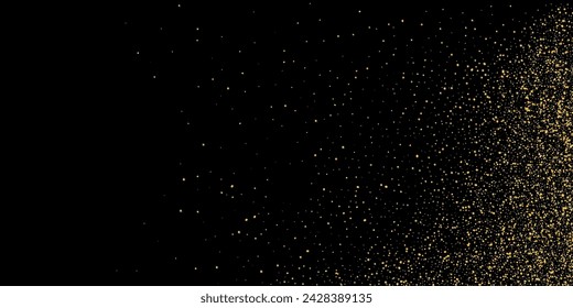 Gold dust. Confetti with gold glitter on a black background. Shiny scattered sand particles. Decorative elements. Luxury background for your design, cards, invitations. Vector