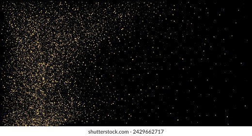 Gold dust. Confetti with gold glitter on a black background. Shiny scattered sand particles. Decorative elements. Luxury background for your design, cards, invitations. Vector