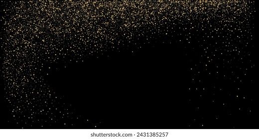 Gold dust. Confetti with gold glitter on a black background. Shiny scattered sand particles. Decorative elements. Luxury background for your design, cards, invitations. Vector