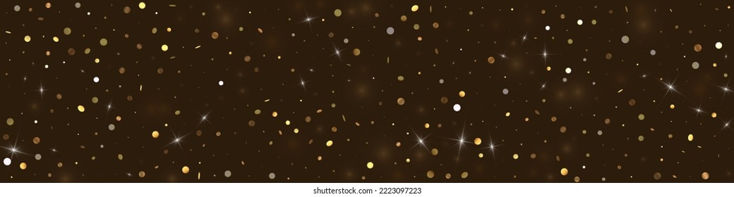 Gold Dust Effect  Background. Shiny Polka Banner. Golden Rain Happy Illustration. Glow Modern Postcard.