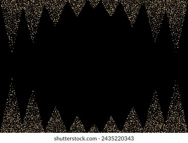 Gold Dust Effect Vector Black Background. Modern Shine Wallpaper. Shiny Sparkle Abstract Postcard. Round Bridal Pattern.