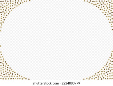 Gold Dust Falling Vector Transparent Background. Paper Circle Postcard. Yellow Sequin Holiday Background. Polka Christmas Card.