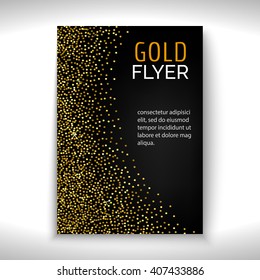 Gold dust flyer design. Vector gold template for poster, cover, brochure.