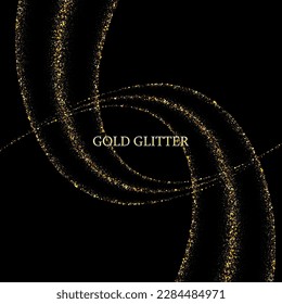 Gold dust in the form of a wavy stripe on a black background, an element of the festive design of the template for brochures, posters