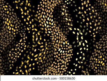 Gold dust. Golden waves. Black and Gold seamless pattern. Decorative Grain wallpaper. Abstract vector Stains.