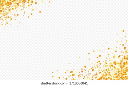 Gold Dust Holiday Transparent Background. Luxury Polka Banner. Golden Dot Abstract Postcard. Round Effect Illustration.