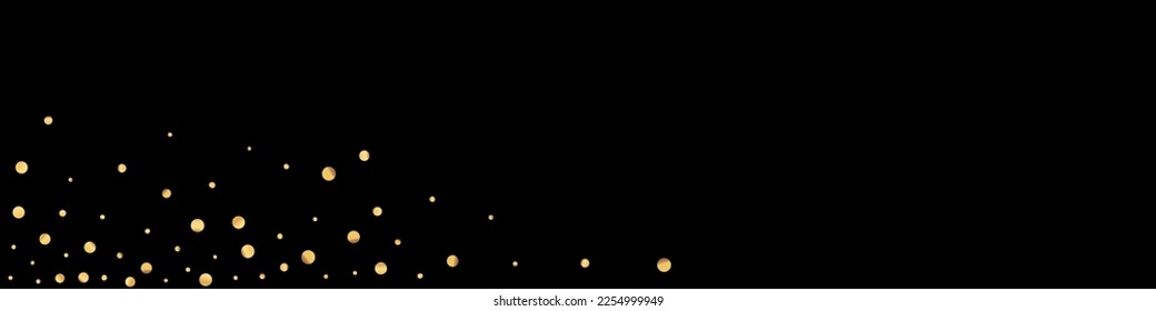 Gold Dust Isolated Vector Black Panoramic Background. Luxury Confetti Wallpaper. Golden Splash Happy Design. Circle Light Card.