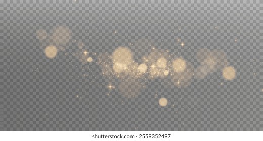 Gold dust light. Bokeh glow lights lights background effect. Christmas background glowing dust Christmas glowing lights bokeh light confetti and glitter texture overlay for your design.	