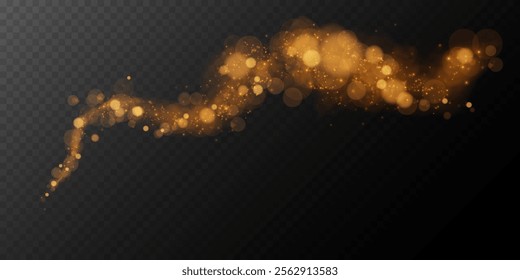 Gold dust light. Bokeh glow lights lights background effect. Christmas background glowing dust Christmas glowing lights bokeh light confetti and glitter texture overlay for your design.	