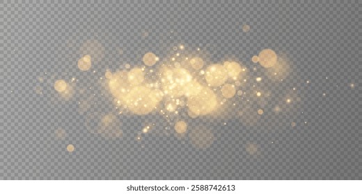 Gold dust light . Bokeh glow lights background effect. Christmas background glowing dust Christmas glowing lights bokeh light confetti and glitter texture overlay for your design.	