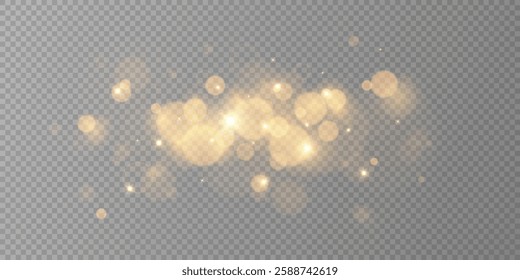Gold dust light . Bokeh glow lights background effect. Christmas background glowing dust Christmas glowing lights bokeh light confetti and glitter texture overlay for your design.	