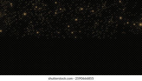 Gold dust light .Bokeh glow lights background effect, background glowing dust. Christmas glowing lights bokeh light. Confetti and glitter texture overlay for your design. PNG